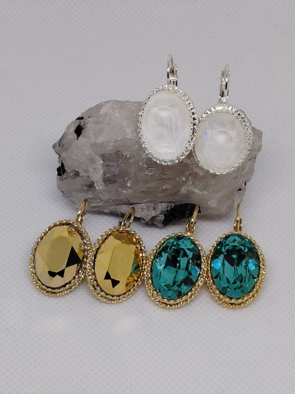 Swarovski Luxury Oval Leverback Earrings Master Collection Trio Set